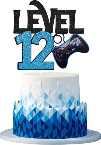 Miniatura 10 de Decoración para pastel de cumpleaños de nivel 15 – Videojuego de 15 cumpleaños para niño de 15 años, suministros de pastel azul – Decoración
