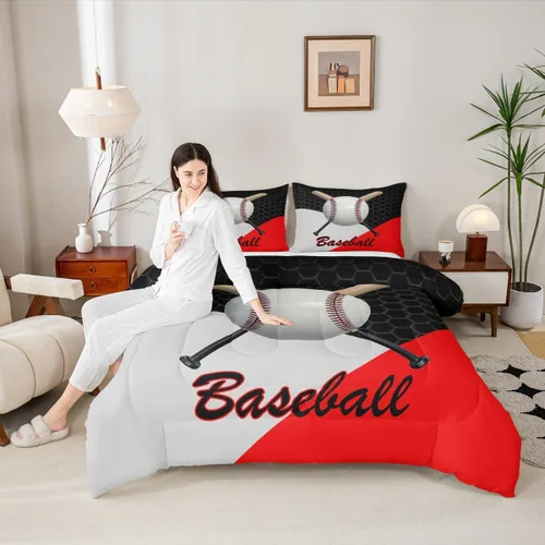 Miniatura 3 de Juego de edredón de béisbol en 3D para niños, tamaño twin, juego de ropa de cama para niños amantes de los deportes de juegos de pelota, decoración