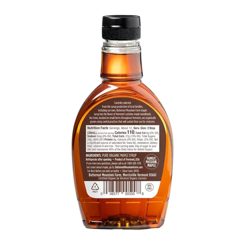 Miniatura 3 de Butternut Mountain Farm Pure Vermont - Jarabe de arce, orgánico, grado A, ámbar rico, 12 onzas, botella fácil de apretar