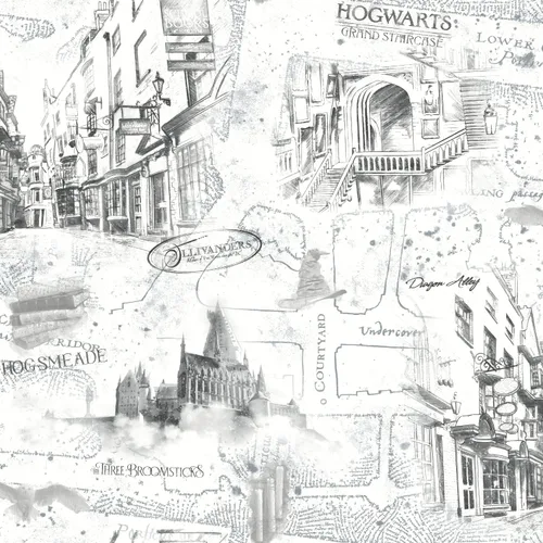 Miniatura 2 de RoomMates RMK12353PL Harry Potter Mapa Blanco Papel Tapiz Pelar y Pegar