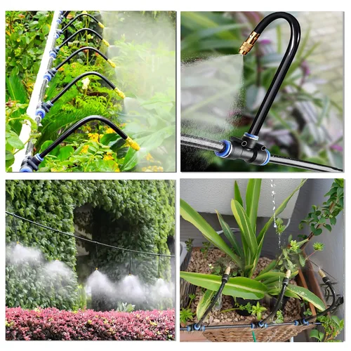Miniatura 6 de Dianrui Sistema de riego por goteo: sistema de riego de jardín de 50 pies y 1/4 pulgadas con 16 boquillas de cobre, sistema de riego automático
