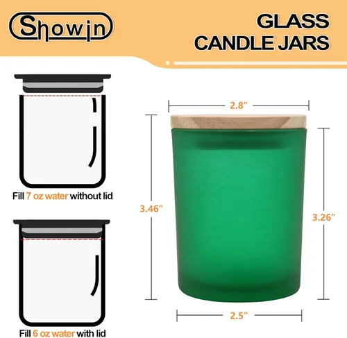 Miniatura 3 de SHOWIN Tarros gruesos para hacer velas, 12 unidades, tarros vacíos de 7 onzas con tapas de madera para hacer velas, contenedor de muestra, verde