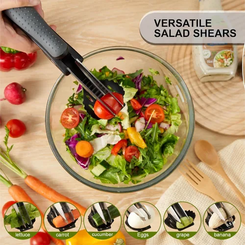 Miniatura 4 de Tijeras de ensalada ALEXPHY con dobles cuchillas, picadora de lechuga para ensalada picada, negras Negro