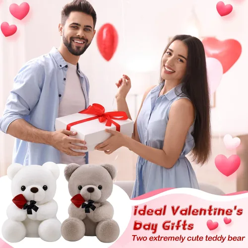 Miniatura 4 de 2 piezas de oso de peluche pequeño para el día de San Valentín de 13.78 pulgadas con rosa, blanco y marrón, osos de peluche suaves, regalos para San