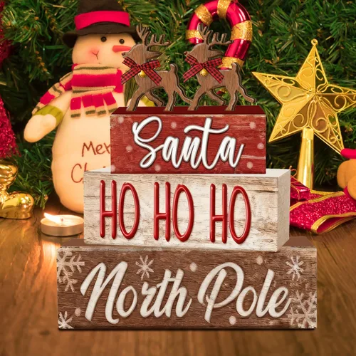 Miniatura 3 de 4 piezas de decoraciones navideñas para interiores – Decoración de mesa de alce de madera para el hogar – Centro de mesa de Navidad para mesa