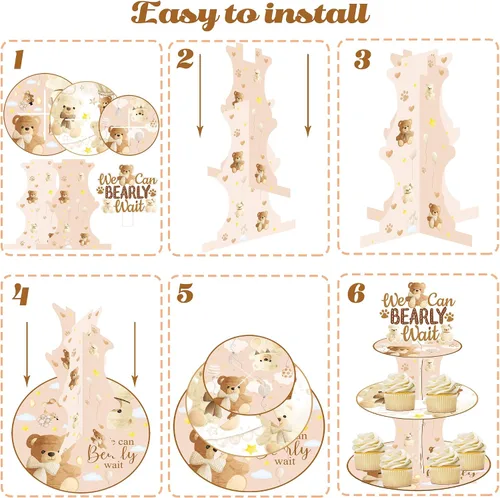 Miniatura 3 de umoni We Can Bearly Wait - Soporte para cupcakes de oso para baby shower, 3 niveles con tema de oso, soporte para cupcakes We Can Bearly Wait
