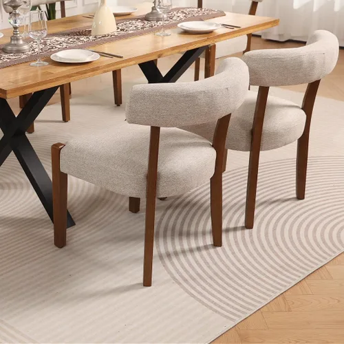 Miniatura 30 de RNKSFX Juego de 2 sillas de comedor modernas de piel sintética tapizadas para cocina y comedor, sillas modernas de madera de mediados de siglo, Beige
