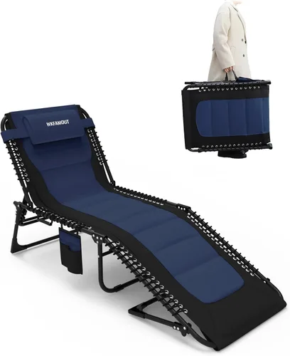 Miniatura 10 de Sillón plegable para exteriores acolchado para adultos de 264 libras, tumbona de patio para exteriores, silla de playa reclinable ajustable de 5