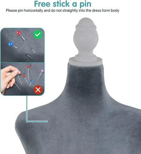 Miniatura 5 de Maniquí femenino de torso y cuerpo de maniquí con forma de maniquí de altura ajustable de 49.6 a 63.4 pulgadas con trípode de madera para ventana