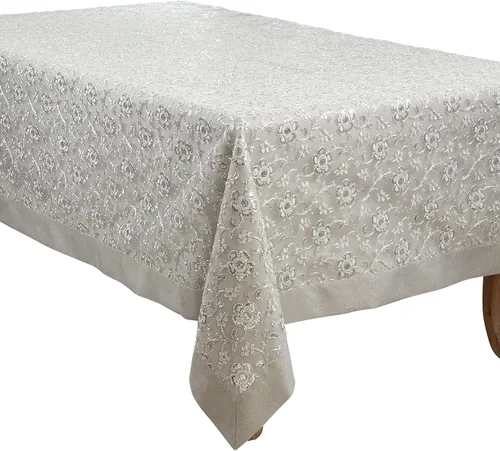 Miniatura 4 de SARO LIFESTYLE Camino de mesa bordado floral, plateado, 16"x120