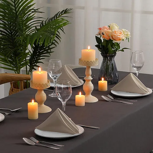 Miniatura 6 de SiinvdaBZX 60 servilletas de tela beige con bordes festoneados, 17 x 17 pulgadas, servilletas cuadradas de satén de poliéster suave y sedoso