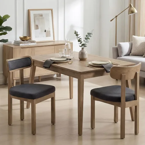 Juego de 2 sillas de comedor de lino, modernas tapizadas de mediados de siglo con respaldo curvo, sillas de cocina sin brazos para sala de estar,