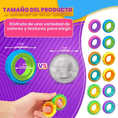 Miniatura 4 de Anillos sensoriales para inquietos para niños: paquete de 12 anillos giratorios - Juguetes de textura para el estrés de niños con autismo, calmantes