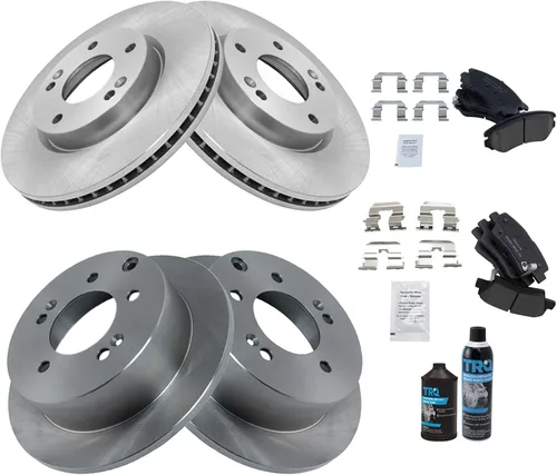 Miniatura 2 de TRQ Kit de pastillas de freno delanteras y traseras y rotores Kit de productos químicos de freno Pastillas de freno Rotor de freno de cerámica