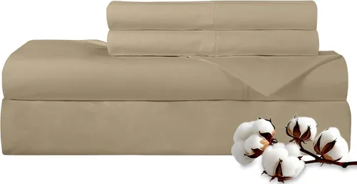 Miniatura 39 de Royale Linens - Juego de sábanas de 400 hilos, 100 % algodón cultivado en EE. UU., 4 piezas, sábana de satén, tamaño Queen - 1 sábana bajera, 1