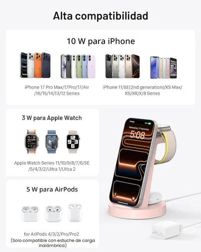 Miniatura 4 de Anlmz Estación de carga 3 en 1 para iPhone, cargador inalámbrico para iPhone 17 16e 16 15 14 13 12 11 X Pro Max y Apple Watch - Base de carga