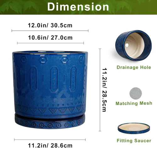 Miniatura 3 de Eightpot Maceta de 12 Pulgadas para Plantas - Maceta de Cerámica para Plantas de Interior Maceta Grande para Plantas con Agujeros de Drenaje y Azul