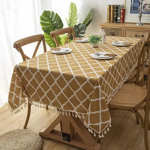 Miniatura 6 de Dinner Table Cover, 55 x 55 inch, Square, Black, Style 2, Cotton Triangle with Tassel Table Cloth for Party estilo 2