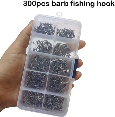 Miniatura 4 de 300pcs pequeños anzuelos de pesca negro alto carbono ganchos de pesca Set 6 tamaños con una caja de plástico 300 unidades.