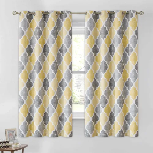 Miniatura 35 de Beauoop Cortinas 100% Opacas de 45 Pulgadas de Largo, 2 Paneles para Dormitorio, Sala de Estar, Gris Aqua Marroquí Geométrico, Oscurecimiento