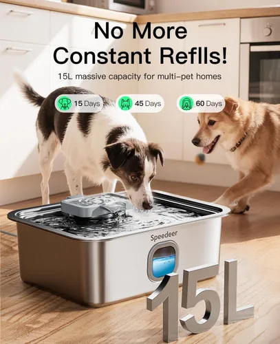 Miniatura 2 de Fuente de agua para perros de 4 galones/15 litros para perros grandes, fuente grande de acero inoxidable, dispensador automático de tazón de agua