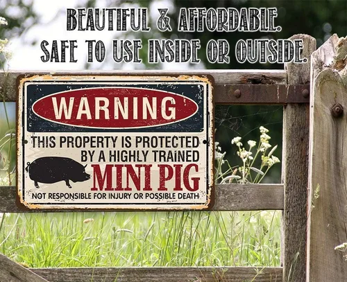 Miniatura 4 de Letrero de metal - Propiedad de advertencia protegida por mini cerdo - Letrero de metal duradero - Uso en interiores y exteriores - Gran regalo