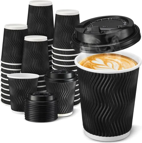 Funnymoom Juego de 140 tazas de café de 8 onzas con tapa, desechables de papel corrugado, tazas de agua a granel adecuadas para café, cacao, jugo,