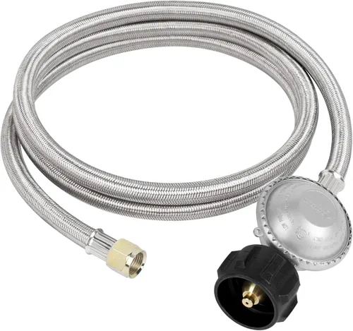 SHINESTAR Regulador de propano trenzado de acero inoxidable de 6 pies con manguera, regulador universal de parrilla de gas y pieza de repuesto de
