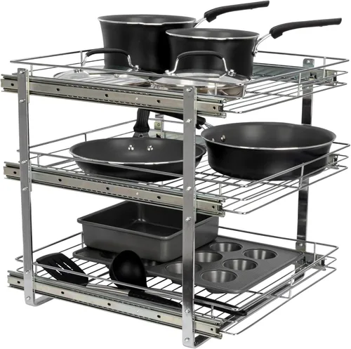 Miniatura 24 de Household Essentials Glidez Organizador de almacenamiento multiusos de acero cromado extraíble/deslizante para uso debajo del gabinete - Diseño de 2