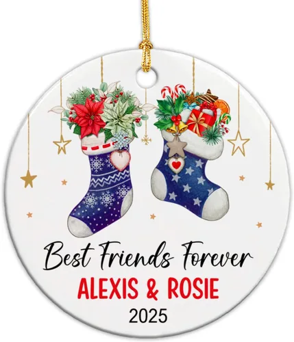 Miniatura 11 de Adornos de cerámica personalizados para los mejores amigos están atados con cuerdas de corazón, adorno personalizado de 2 amigos, adorno de buenos