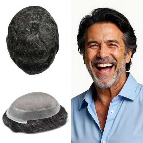 Miniatura 22 de Tupé para hombres, piezas de cabello humano real, sistema de unidades de cabello natural, línea capilar natural, pieza de repuesto para hombres