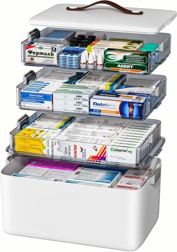 Miniatura 7 de JOYBOS Caja de Almacenamiento de Medicamentos de 3 Niveles Gabinete, Kit de Primeros Auxilios Vacío, Organizador Portátil de Suministros Médicos