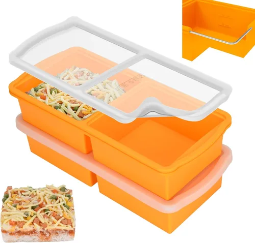 Miniatura 14 de ZIP STANDING Bandejas de silicona para congelador con tapa, contenedor para sopa de 1 taza, moldes grandes para cubitos de hielo con anillo de acero