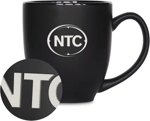 Miniatura 458 de Rico Industries - Taza de cerámica mate negra con grabado láser estándar de 15oz para NCAA (escuelas T & U) - Para bebidas calientes o frías