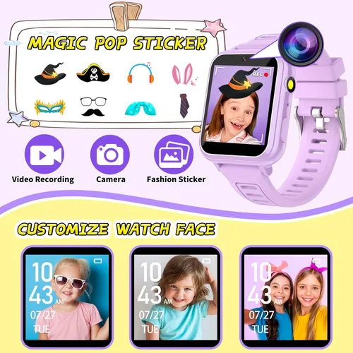 Miniatura 3 de Vakzovy Reloj inteligente para niños y niñas, reloj inteligente para niños de 4 a 12 años con 24 juegos, cámara HD, reproductor de música
