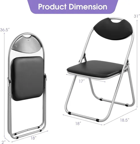 Miniatura 3 de LDAILY Silla plegable, silla plegable de metal, paquete de 2 con cojín acolchado y asa portátil, sillas de comedor apilables con respaldo cómodo