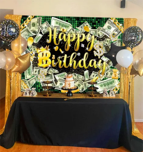 Miniatura 2 de Fondo de cumpleaños de 5 x 3 pies para fiesta de dinero, fondo de billetes de dólar, telón de fondo de hip hop, para niños, niñas y hombres