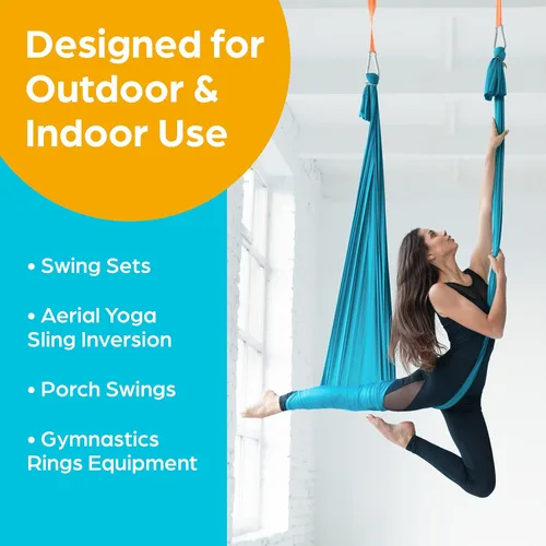 Miniatura 5 de Jungle Gym Kingdom 2 colgadores de oscilación para juegos de madera, espacio de juegos interior o exterior, trapecio para yoga, mosquetones