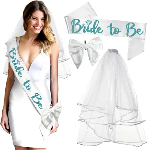 Miniatura 9 de Something Blue Gift for Bride To Be Sash - Banda de satén de grado nupcial - Decoraciones de despedida de soltera azul turquesa, Juego de 2 piezas