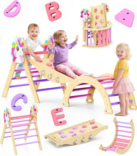Pikler - Juego de triángulos 11 en 1, juguete Montessori de escalada para niños pequeños, plegable de madera para interiores, gimnasio y escalador