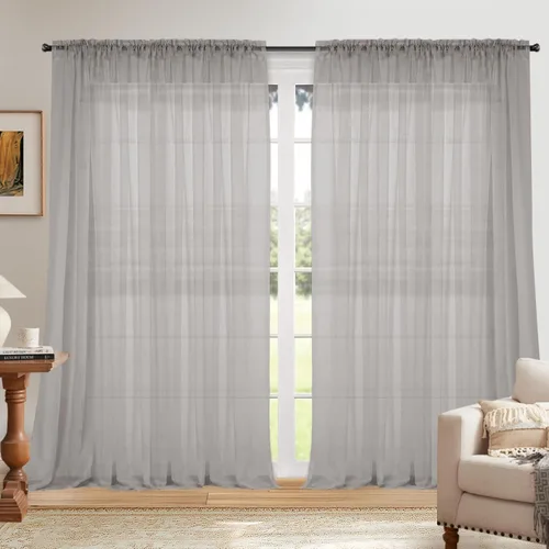 Miniatura 14 de Dreaming Casa Cortinas traslúcidas lisas con bolsillo para barra, 2 paneles de 52 pulgadas de ancho x 96 pulgadas de largo, color blanco