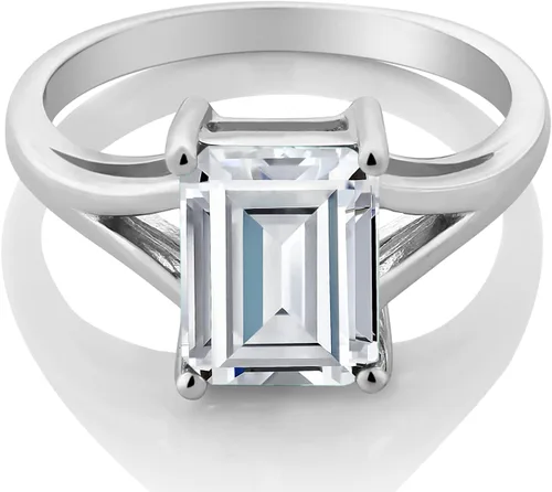 Miniatura 60 de Gem Stone King Anillo de compromiso solitario con diseño clásico de vástago dividido para mujer, plata de ley 925, piedra natal de piedra preciosa
