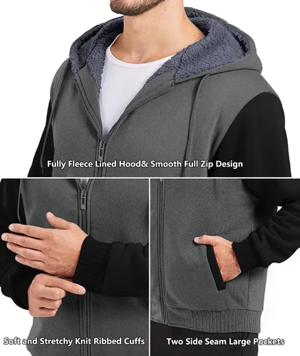 Miniatura 26 de GEEK LIGHTING Sudadera con capucha y cremallera para hombre, forro polar, chaqueta gruesa con capucha para invierno, cálida sudadera atlética