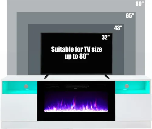 Miniatura 5 de AMERLIFE - Soporte de TV con chimenea, centro de entretenimiento con luz LED y chimenea eléctrica de 36 pulgadas, soporte de entretenimiento moderno