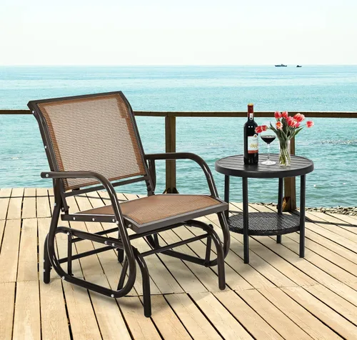 Miniatura 2 de Giantex Silla columpio con marco de metal de estudio, cómoda silla de patio para jardín, porche, patio trasero, piscina, mecedora al aire libre