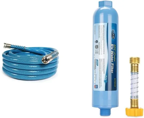 Camco TastePURE - Manguera de agua potable prémium | 35 pies (22843) y filtro de agua TastePURE RV/Marine | Cuenta con protector de manguera flexible
