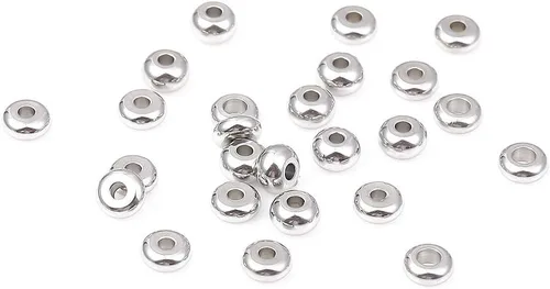 Miniatura 3 de BEADIA Cuentas espaciadoras de acero inoxidable de 0.197 x 0.118 in Rondelle sueltas para hacer joyas de bricolaje, 100 unidades con agujero