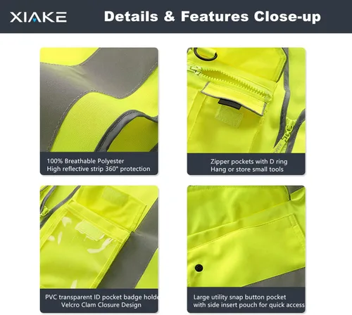 Miniatura 3 de XIAKE Chaleco de seguridad reflectante de alta visibilidad con 9 bolsillos clase 2 para hombres y mujeres, cumple con las normas ANSI/ISEA