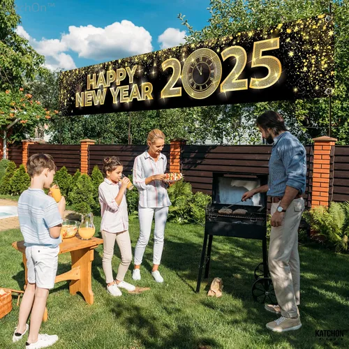 Miniatura 7 de KatchOn, Cartel de Feliz Año Nuevo 2024 – Grande 120 x 20 pulgadas Cartel de feliz año nuevo para patio Suministros para fiesta de Año Nuevo