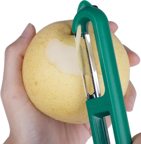 Miniatura 4 de Linoroso Juego de 3 peladores de verduras con pelador recto, pelador dentado y pelador en Y juliana, apto para lavavajillas, pelador de frutas Verde